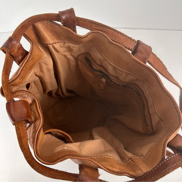 Vintage Sundance Cheval Leather Drawstring Backpack Tote Tan Brown - Picture 6 of 7